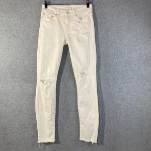 MOTHER The Looker Ankle Fray Jeans Women 24 White Distressed Skinny Denim EUC